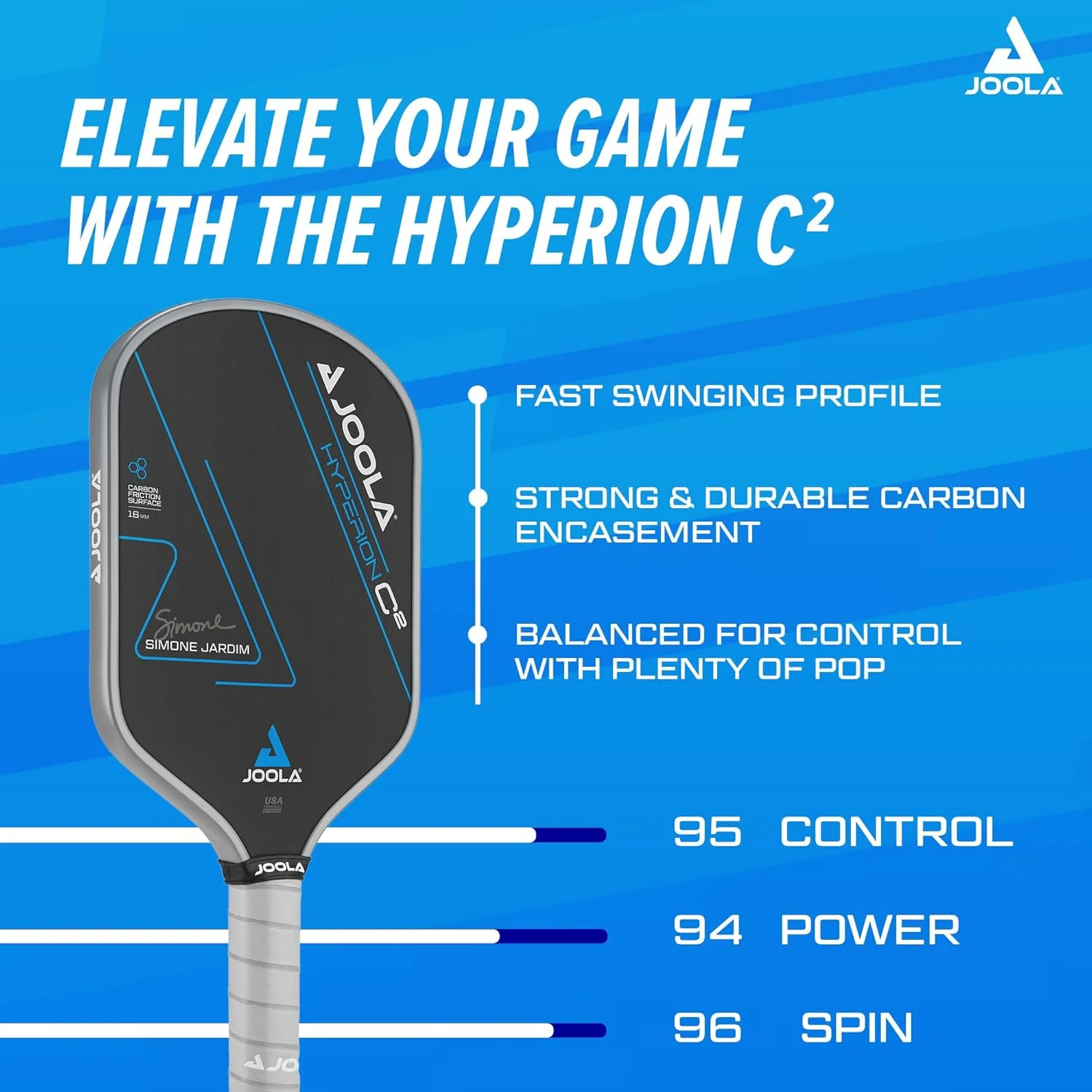 JOOLA Simone Jardim Hyperion C2 CFS 14 Pickleball Paddle - Image 9